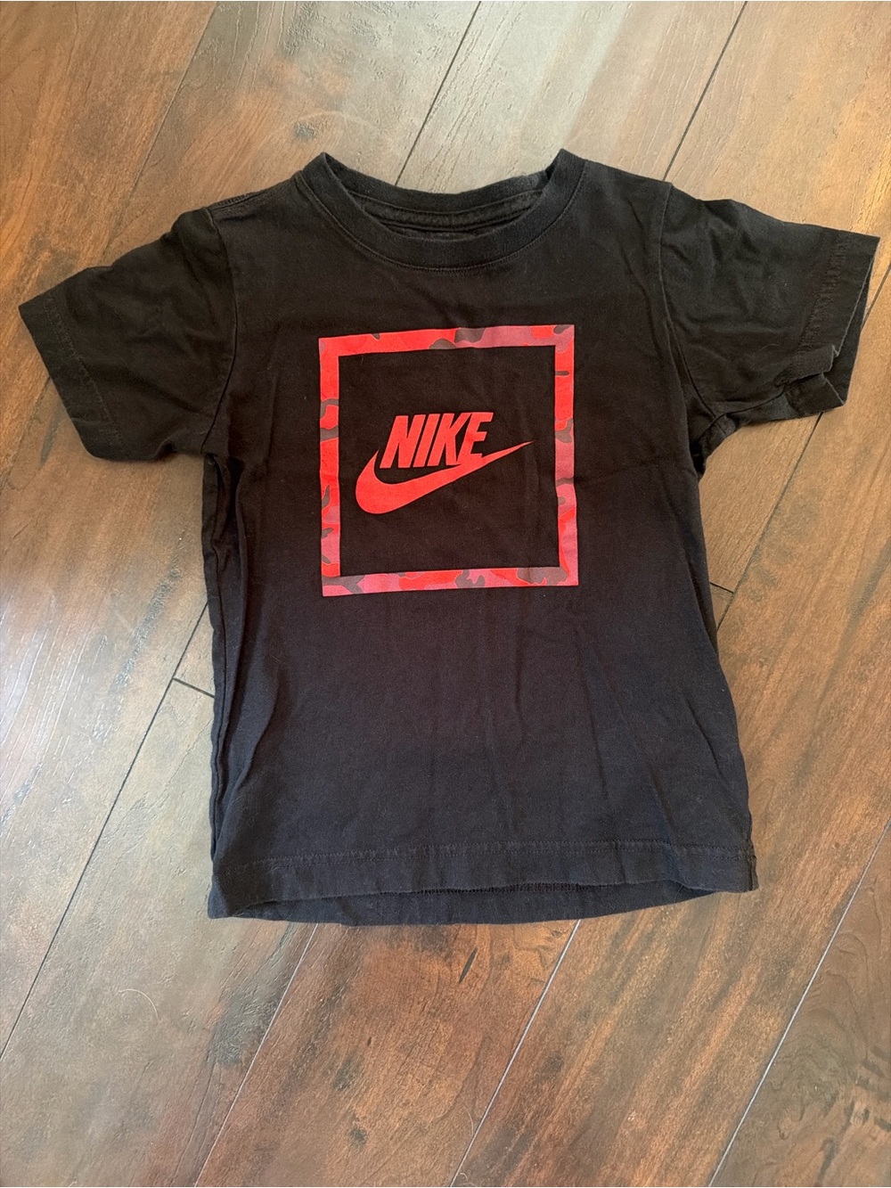 Nike Kids Black Tee with Red Logo Square